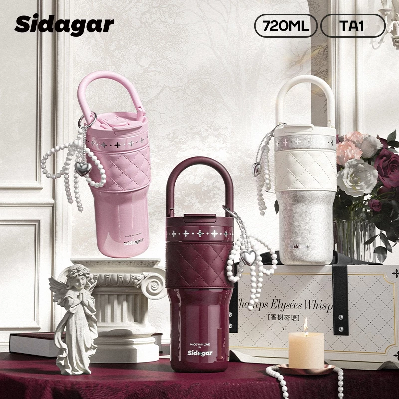 Sidagar Titanium Tumbler 99.9% Certified Health-grade Ti Car-use Retractable Straw Luxury Gift Box Hot/Cold tumbler
